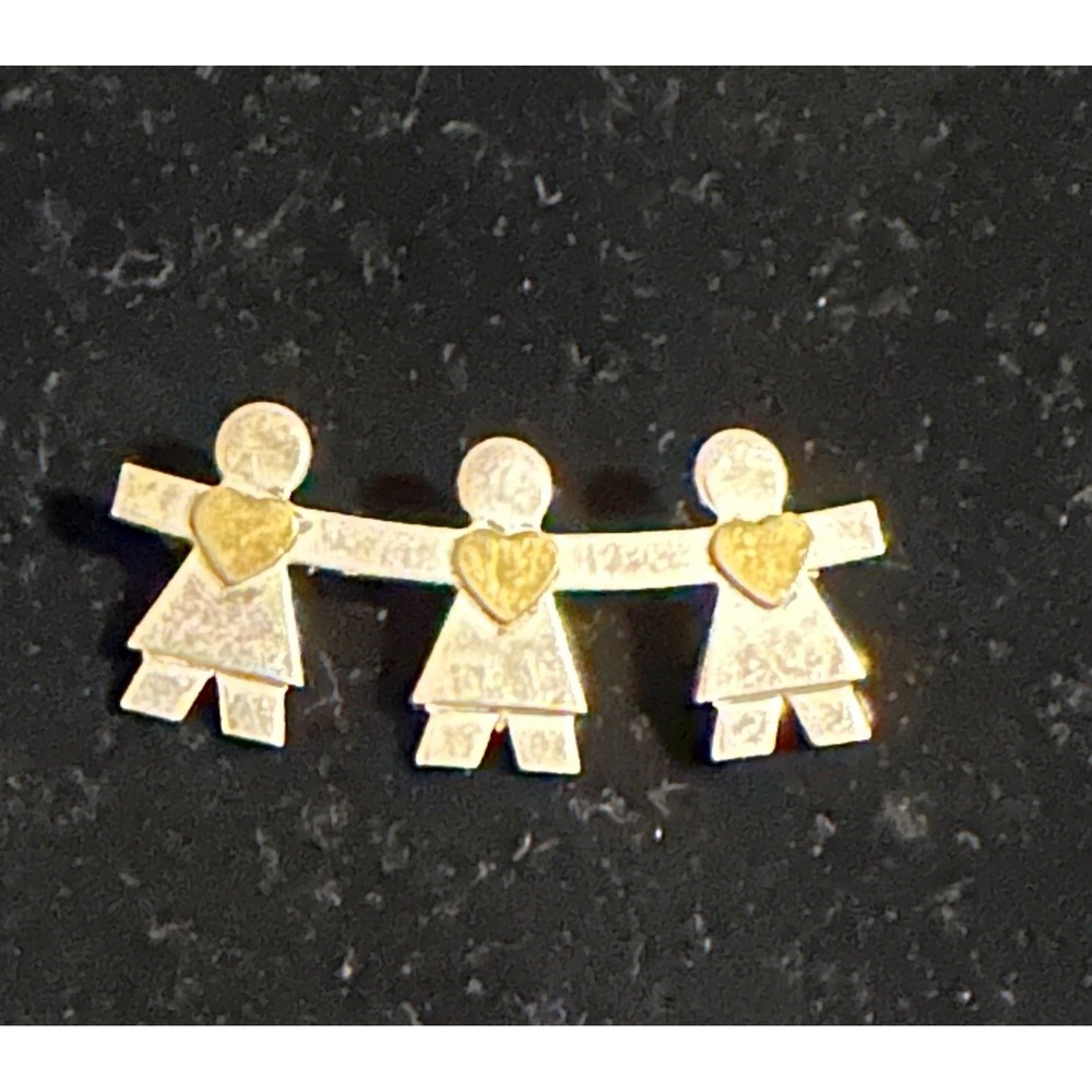 3 Girls Holding Hands Brooch Naldo Sterling Silver Pin Heart Paper Dolls‎